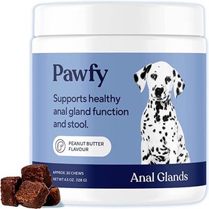 Pawfy Anal Gland Peanut Butter Flavored Supplement for Dogs, 30 count