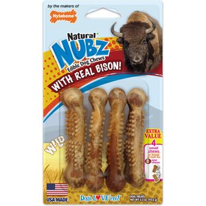 Nylabone Nubz WILD Natural Long Lasting Edible Bison Flavor Small Dog Chew Treat, 4 count