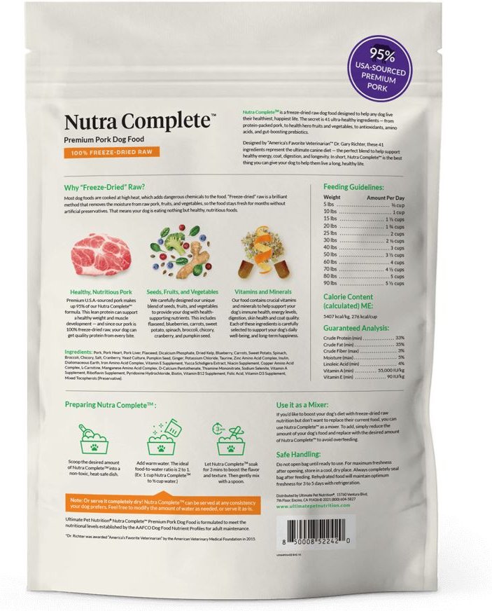 ULTIMATE PET NUTRITION Nutra Complete Premium Pork FreezeDried Raw Dog