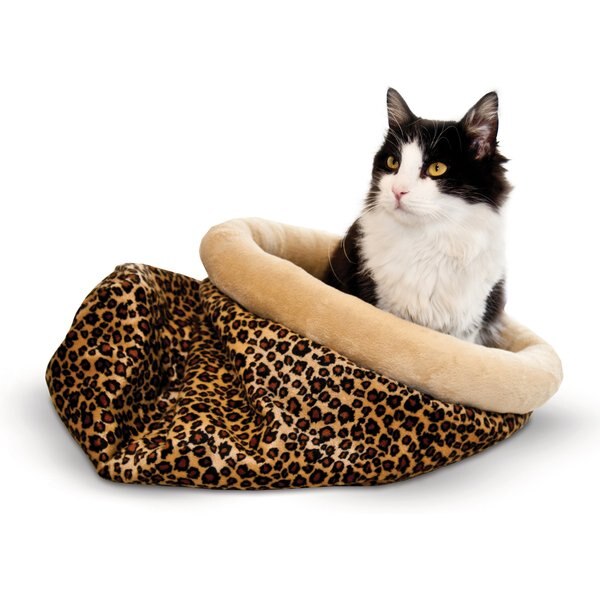 K&H PET PRODUCTS SelfWarming Hooded Cat Bed, Chocolate/Tan, Small