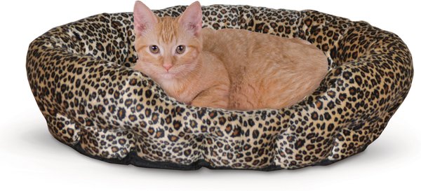 K&H Pet Products Self-Warming Nuzzle Nest Bolster Cat & Dog Bed, Leopard slide 1 of 10