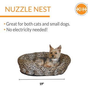 K&H Pet Products Self-Warming Nuzzle Nest Bolster Cat & Dog Bed, Leopard