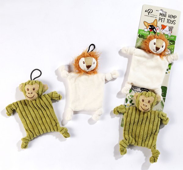 Petique Mini Flying Hemp Monkey & Lion Plush Dog Toy, 2 count slide 1 of 6