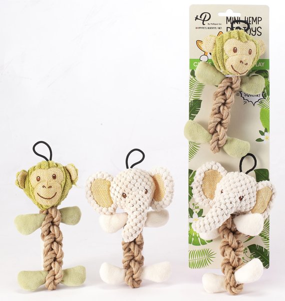 Petique Mini Tough Hemp Monkey & Elephant Plush Dog Toy, 2 count slide 1 of 4