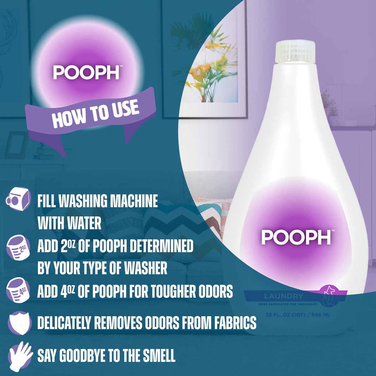POOPH Cat & Dog Laundry Booster, 32oz bottle
