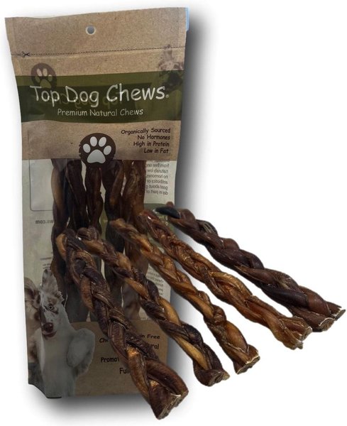 TOP DOG CHEWS Braided Bully Sticks Dog Treats 12 in case of 5