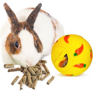 SunGrow Rabbit Enrichment Small Pet Carrot Treat Dispensing Ball Toy, Yellow, 3-in