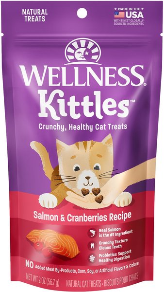 Wellness Kittles Natural Grain-Free Salmon & Cranberries Crunchy Cat Treats, 2-oz bag slide 1 of 7