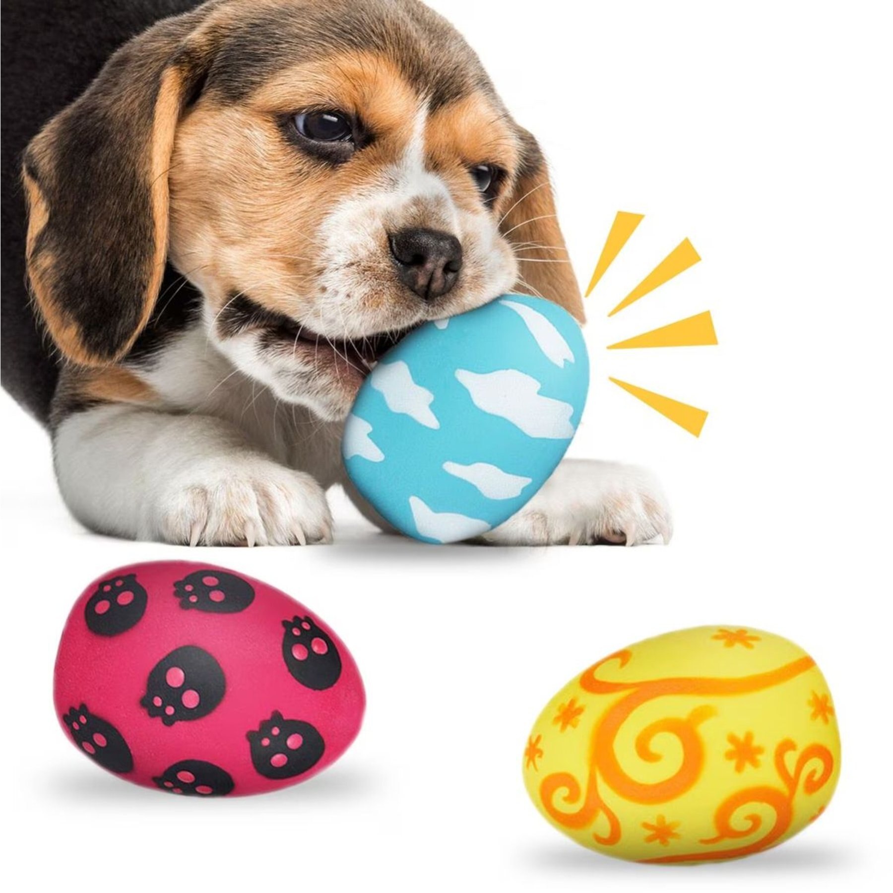 SunGrow Soft Rubber Bouncy Egg Ball Dog Squeaky Chew Toys for Interactive Fetch Play, 3 count