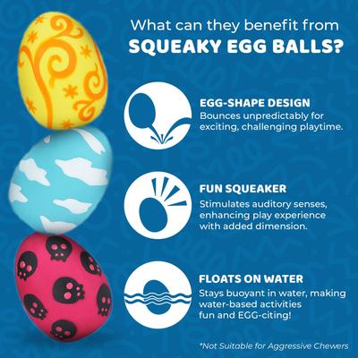 Show full view: SunGrow Soft Rubber Bouncy Egg Ball Dog Squeaky Chew Toys for Interactive Fetch Play, 3 count slide 3 of 7