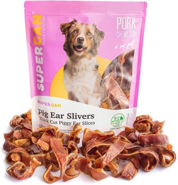 SuperCan Bully Sticks Pig Ear Sliver Dog Treats, 1-lb bag slide 1 of 4