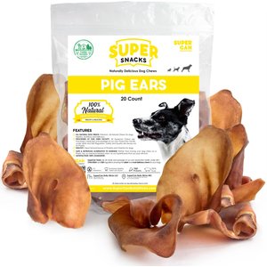 SuperCan Bully Sticks Pig Ears Dog Treats, 20 count