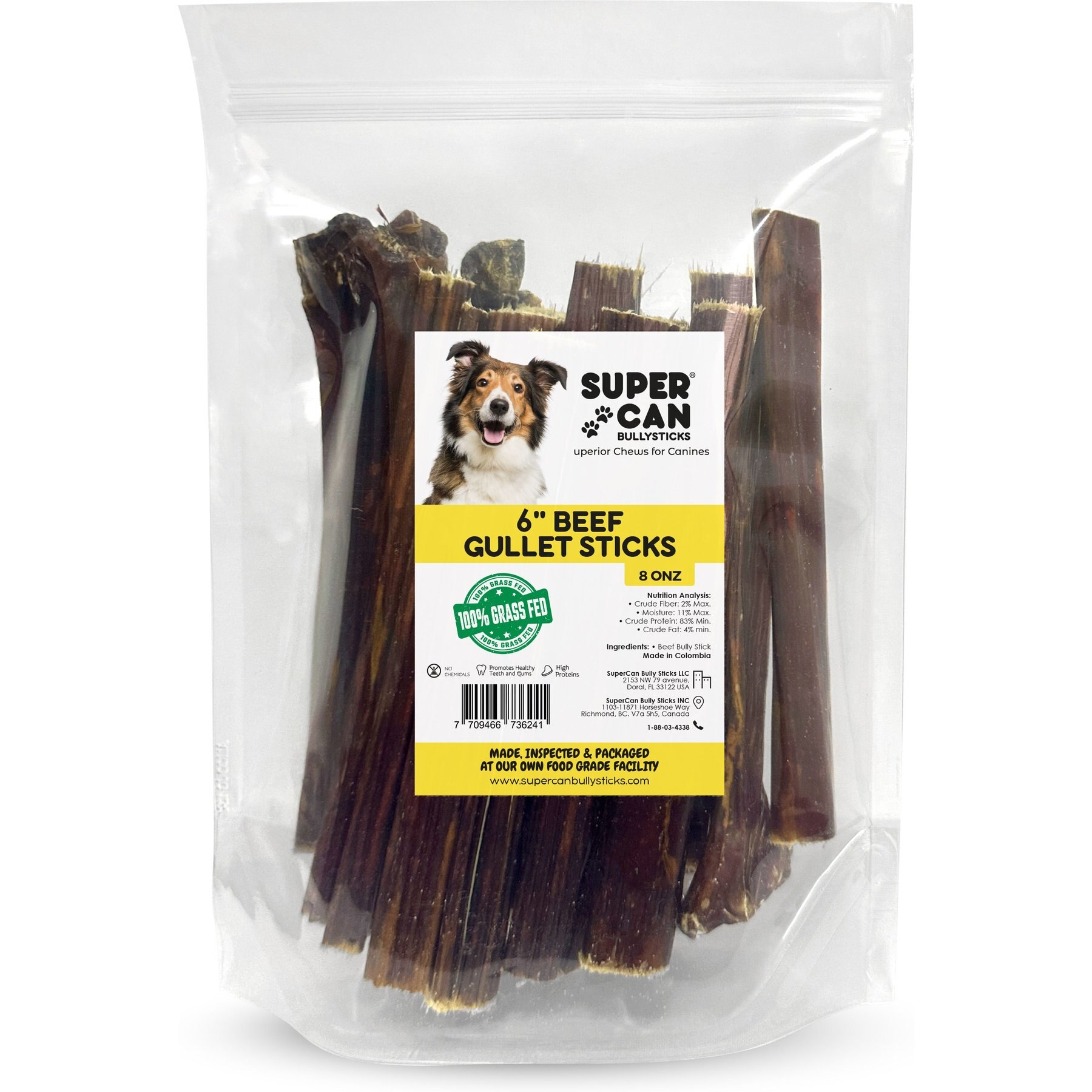 SUPERCAN BULLY STICKS 6in Beef Gullet Sticks Dog Treats, 25 count