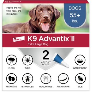 K9 Advantix II Flea & Tick Spot Treatment for Dogs, over 55 lbs, 2 Doses (2-mos. supply)
