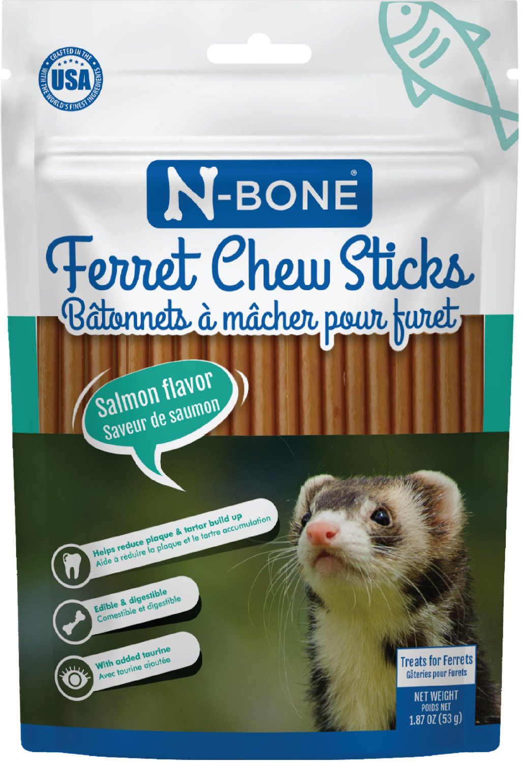 N-Bone Salmon Flavor Chew Sticks Ferret Treat, 1.87-oz bag