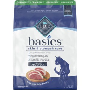 Blue Buffalo Basics Skin & Stomach Care Grain-Free Formula Duck & Potato Indoor Adult Dry Cat Food, 11-lb bag