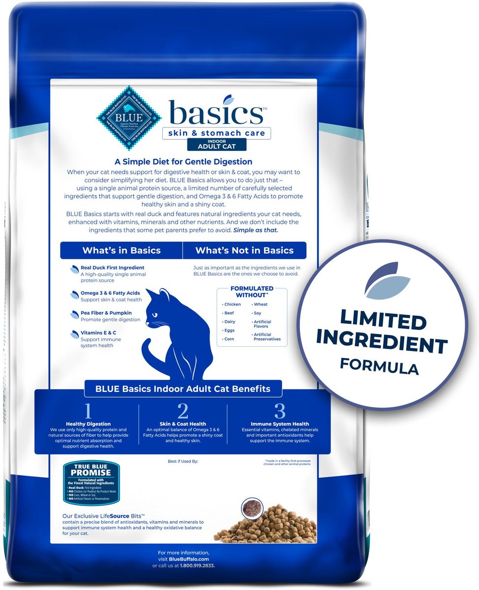 BLUE BUFFALO Basics Skin & Stomach Care Grain-Free Formula Duck ...