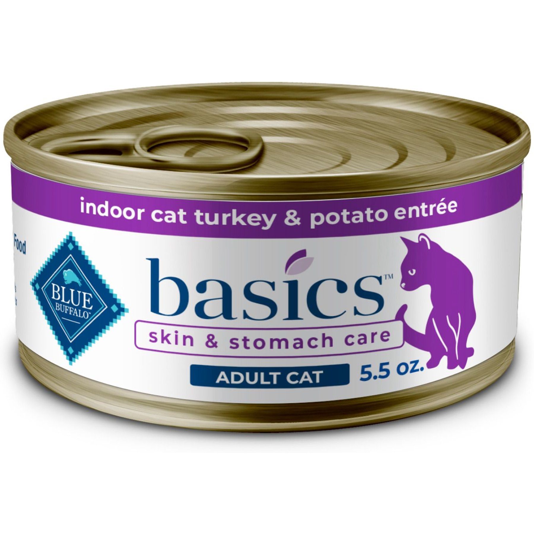 BLUE BUFFALO Basics Skin Stomach Care Grain Free Turkey Potato Entree Indoor Adult Canned Cat Food 5.5 oz case of 24 Chewy