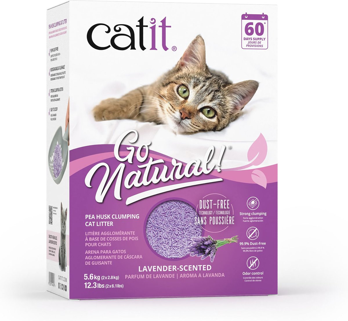CATIT Go Natural Pea Husk Clumping Cat Litter, Lavender, 14.8lb bag