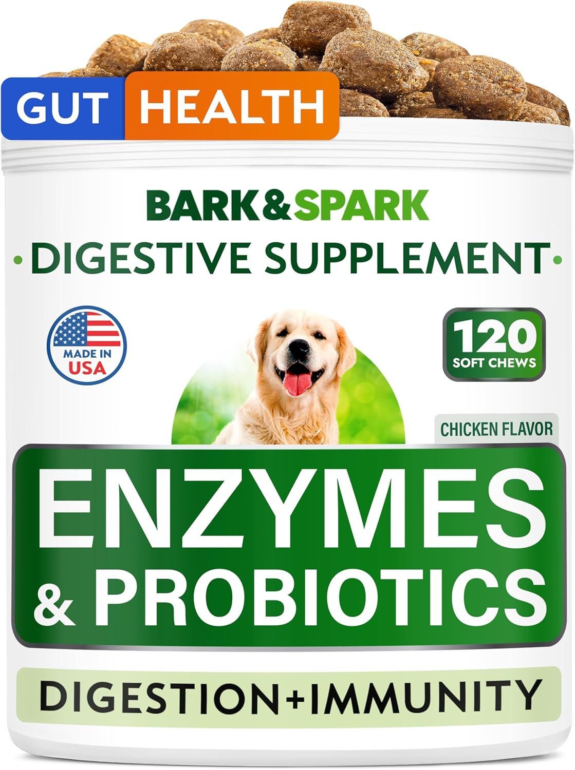 Image showcasing BARK&SPARK Probiotics for Dogs with Digestive Enzymes Prebiotics Bacon ...