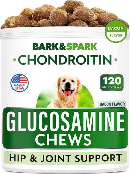 Bark&Spark Glucosamine Hip & Joint Chews for Dogs with Chondroiting, MSM, Omega Bacon Falvored, 120 count slide 1 of 7