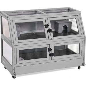 Aivituvin-AIR58 Two Level Guinea Pig & Hamster Cage with Wheels, Gray