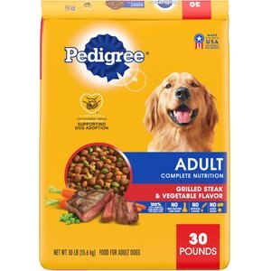 Pedigree Complete Nutrition Grilled Steak & Vegetable Flavor Dog Kibble Adult Dry Dog Food, 30-lb bag, bundle of 2