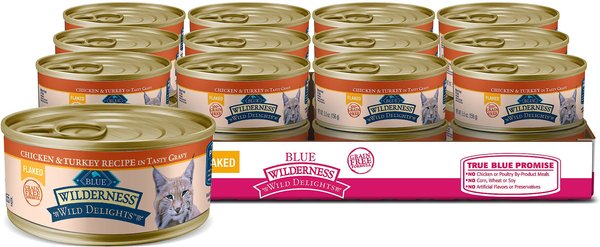 Blue Buffalo Wilderness Wild Delights Flaked Chicken & Turkey Grain-Free Canned Cat Food, 5.5-oz, case of 24 slide 1 of 8