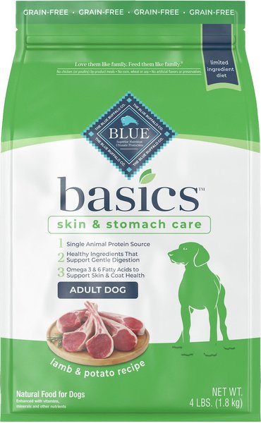 Blue Buffalo Basics Skin & Stomach Care Grain-Free Formula Lamb & Potato Recipe Adult Dry Dog Food, 4-lb bag slide 1 of 10
