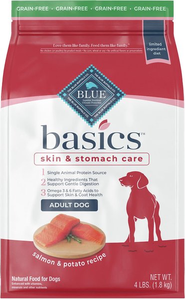 Blue Buffalo Basics Skin & Stomach Care Grain-Free Formula Salmon & Potato Recipe Adult Dry Dog Food, 4-lb bag slide 1 of 10