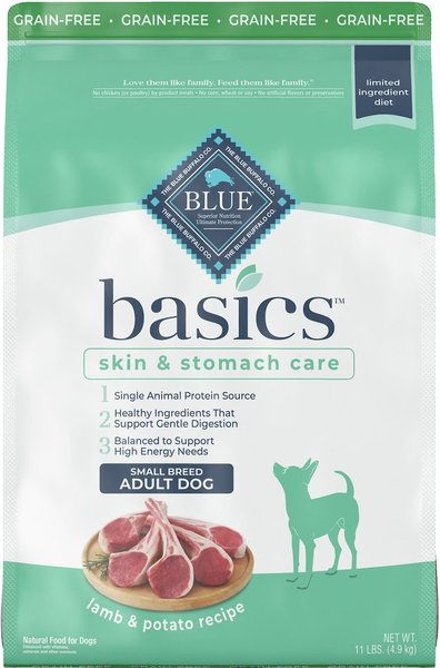 Blue Buffalo Basics Skin & Stomach Care Grain-Free Formula Lamb & Potato Recipe Small Breed Adult Dry Dog Food, 11-lb bag slide 1 of 10
