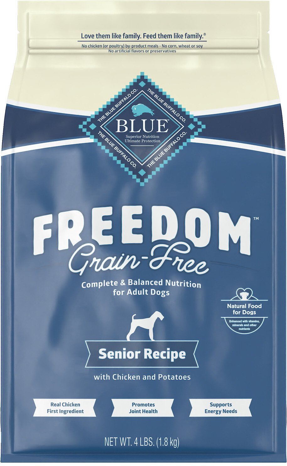BLUE BUFFALO Freedom Senior Chicken Recipe GrainFree Dry Dog Food, 4lb bag