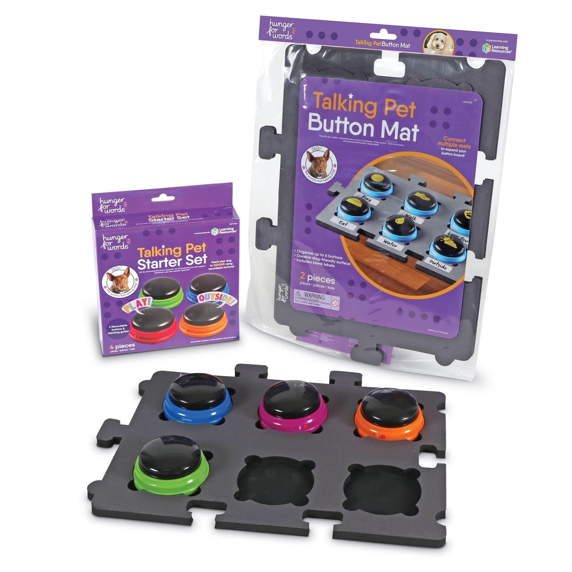 HUNGER FOR WORDS Talking Pet Button Mat Dog Toy & Hunger for Words