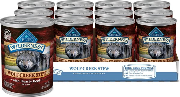 Blue Buffalo Wilderness Wolf Creek Stew Hearty Beef Stew Grain-Free Adult Canned Dog Food, 12.5-oz, case of 12 slide 1 of 9