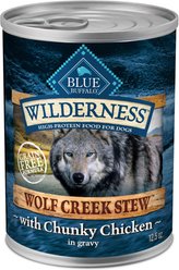 Blue Buffalo Wilderness Wolf Creek Stew Chunky Chicken Stew Grain-Free Adult Canned Dog Food, 12.5-oz, case of 12