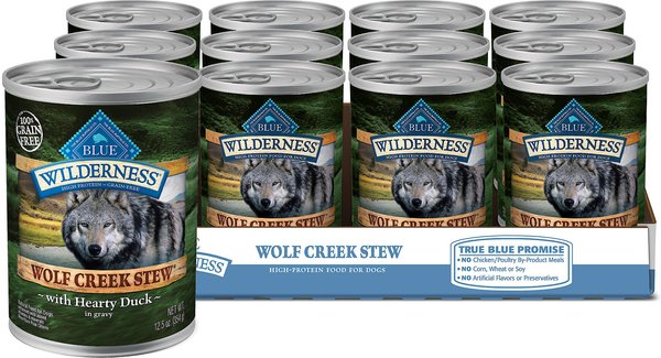 Blue Buffalo Wilderness Wolf Creek Stew Hearty Duck Stew Grain-Free Adult Canned Dog Food, 12.5-oz, case of 12 slide 1 of 9