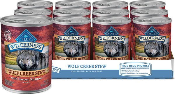 Blue Buffalo Wilderness Wolf Creek Stew Savory Salmon Stew Grain-Free Adult Canned Dog Food, 12.5-oz, case of 12 slide 1 of 9