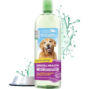 TropiClean Fresh Breath Dental Health Solution + Hip & Joint Support Dog Dental Water Additive, 33.8-oz bottle