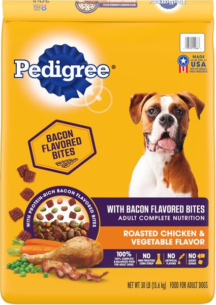 Pedigree Roasted Chicken & Vegetable Flavor with Bacon Flavored Bites Adult Dry Dog Food, 30-lb bag slide 1 of 9