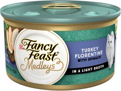 Fancy Feast Elegant Medleys Turkey Florentine Canned Cat Food, 3-oz, case of 24