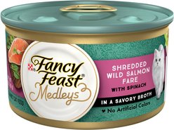 Fancy Feast Medleys Shredded Wild Salmon Fare Canned Cat Food, 3-oz, case of 24