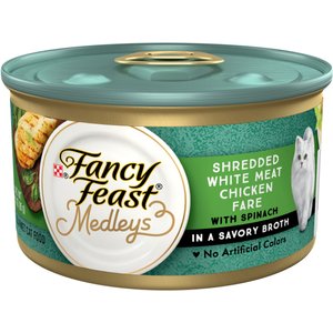 Fancy Feast Medleys Shredded White Meat Chicken Fare Canned Cat Food, 3-oz, case of 24