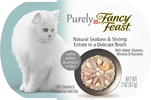 FANCY FEAST Purely Seabass Shrimp Wet Cat Food 2 oz tray case