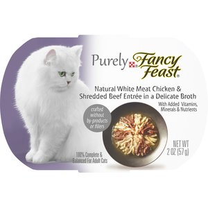 Fancy Feast Purely White Meat Chicken & Shredded Beef Wet Cat Food, 2-oz tray, case of 10