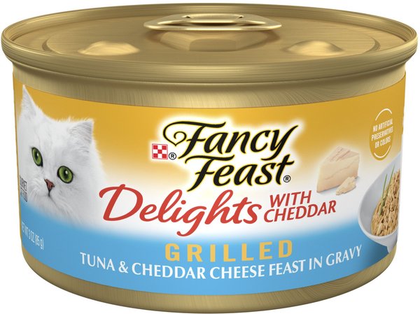 Fancy Feast Delights with Cheddar Grilled Tuna & Cheddar Cheese Feast in Gravy Canned Cat Food, 3-oz, case of 24 slide 1 of 11
