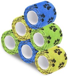 SunGrow First Aid Self Adhesive Bandage Vet Wrap & Paw Covers for Dog, Cat & Small Animal Wound Care, 2-in x 5 Yards, 6 count