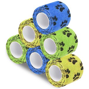 SunGrow First Aid Self Adhesive Bandage Vet Wrap & Paw Covers for Dog, Cat & Small Animal Wound Care, 2-in x 5 Yards, 6 count