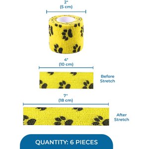 SunGrow First Aid Self Adhesive Bandage Vet Wrap & Paw Covers for Dog, Cat & Small Animal Wound Care, 2-in x 5 Yards, 6 count