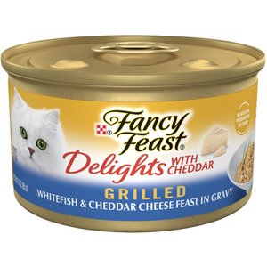 Fancy Feast Delights with Cheddar Grilled Whitefish & Cheddar Cheese Feast in Gravy Canned Cat Food, 3-oz, case of 24