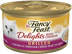 Fancy Feast Delights with Cheddar Grilled Chicken & Cheddar Cheese Feast in Gravy Canned Cat Food, 3-oz, case of 24